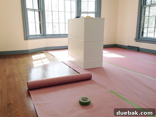 Rosin paper protecting the floor