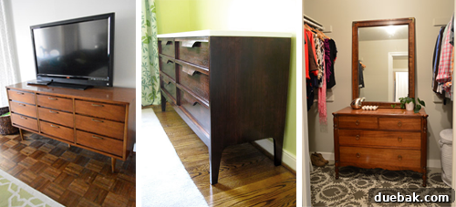 A collage of other furniture pieces that have been refinished or painted in the house.