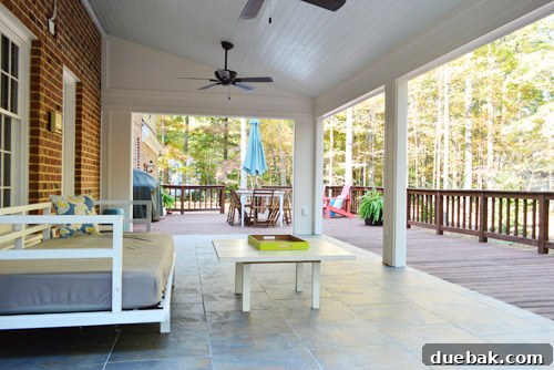 Listy VonListerstein: The Art of Intentional Listing 12 Sunroom converted into an open covered veranda with new columns and tiled floor.