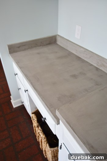 Close-up of concrete countertop surface before sealing