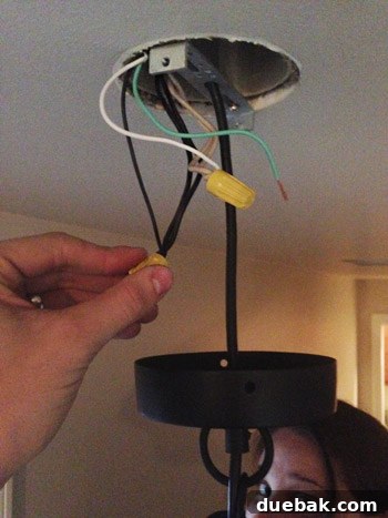 Connecting electrical wires in the ceiling, with power off for safety