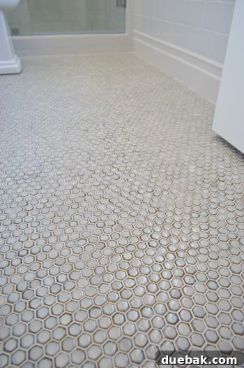 Showhouse Styling 13 Guest bathroom floor featuring hexagonal penny tiles