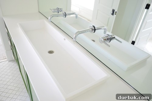 Showhouse Styling 17 Close-up of the double trough sink and wall-mounted faucets in the kids' bathroom