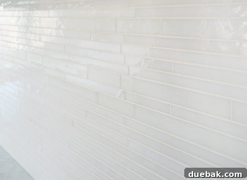 Showhouse Styling 7 Close-up of the white blend waterfall glass tile backsplash in the kitchen