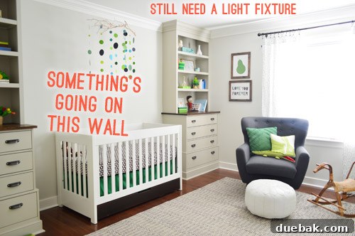 A Burst of Green Joy for the Nursery Closet 22 Nursery view showing crib and built-ins, nearly complete