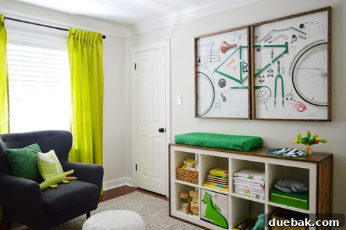 A Burst of Green Joy for the Nursery Closet 4 Nursery curtains from IKEA replacing the original green ones, with the green changing pad cover