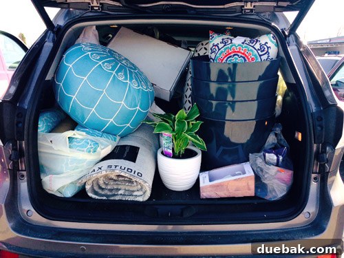 Crafting the Dream Showhouse 4 A car packed full of home decor items, representing numerous shopping trips for a showhouse.