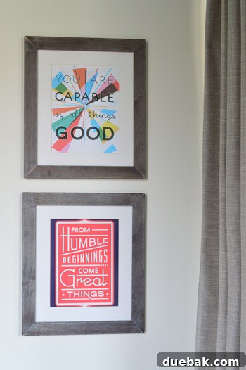 Another view of motivational prints in a home office