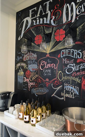 Stylish butler's pantry with chalkboard art and coffee station