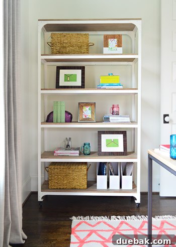 Detailed view of organized office shelves