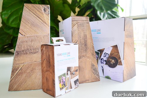 Detailed shot of the packaging side, highlighting the natural wood grain texture used in the design, creating an organic feel.