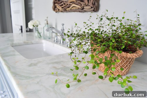 Vanity details with woven baskets and refined finishes