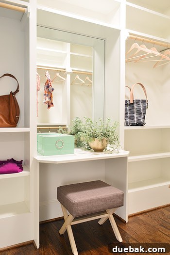 Closet vanity area with styling details