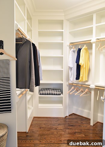 Front section of the walk-in closet with bars and shelves