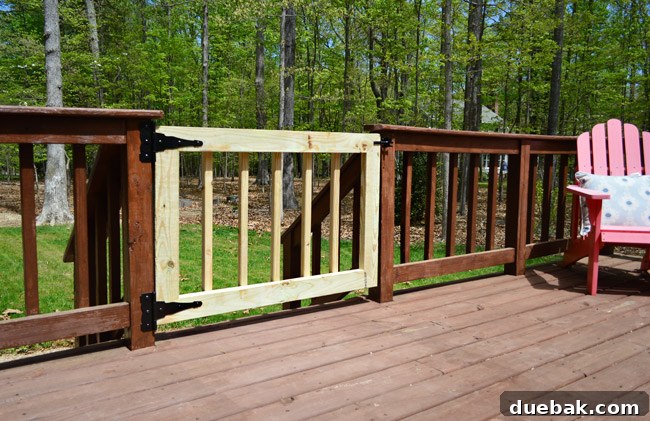 Finished DIY Deck Gate Added To Fence With Raw Wood Pressure Treated Pine Awaiting Stain