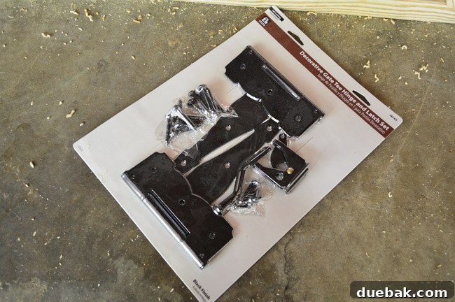 Deck Gate Hardware Kit Including Hinges and Latch Mechanism