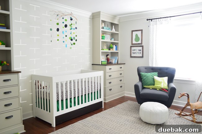 Photoshopped crib wall with 'T' pattern