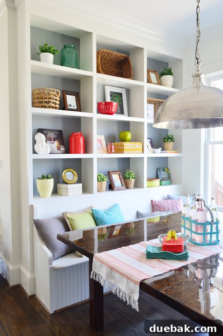 Breakfast Nook Shelves with Cookbooks and Decor