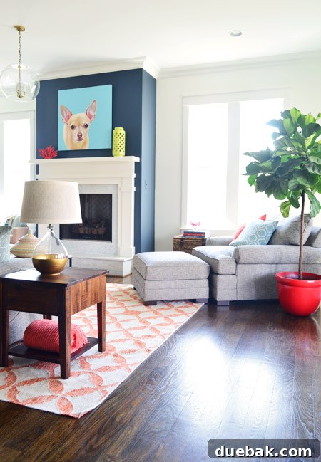 Living Room Side Table with Gold Lamp and Fiddle Leaf Fig