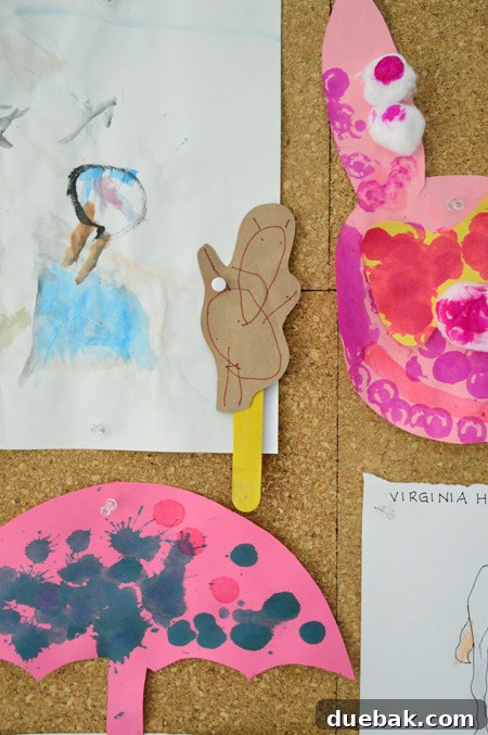 detail of kid art project with drawn bear on a popsicle stick