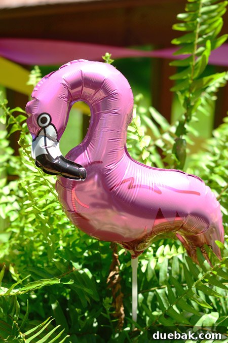 The Ultimate Pink and Gold Kids Celebration 9 Flamingo Stick Balloons in Potted Ferns