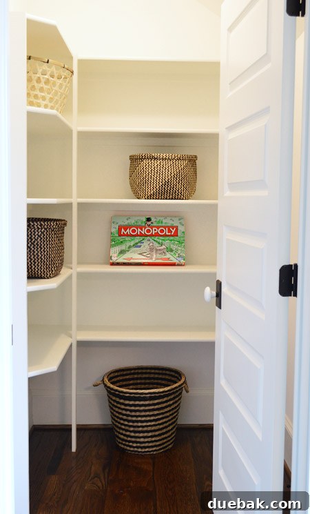 The Family Act 28 Large shelved closet for storage in a playroom