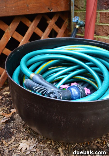 Garden Hose Coiled In Oil Rubbed Bronze Hose Pot From Lowe's Outdoor Organization