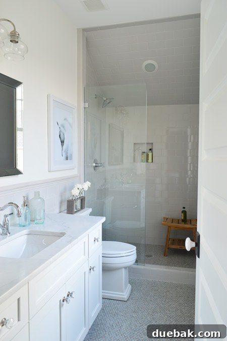 Our Showhouse: Full Video Walkthrough 24 Guest bathroom with tile wainscoting and classic fixtures
