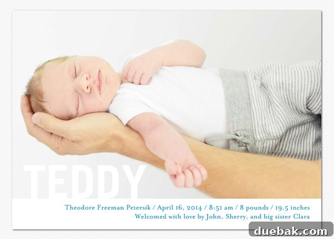 Birth Announcement From Tiny Prints With Infant Boy Resting On Dads Arm