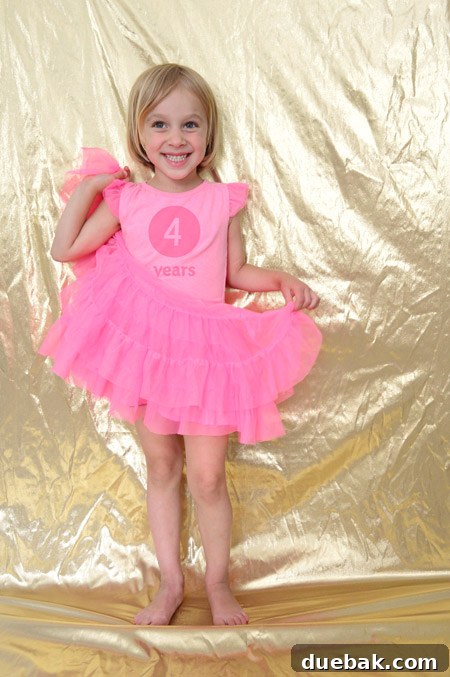 Birthday Photo Project 4 Year Old In Tutu Dress With Gold Shimmery Background