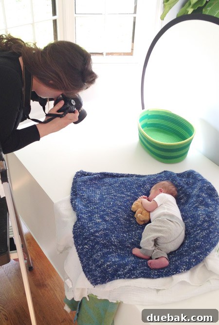 Sherry Taking Photo Of Infant Son On Blue Homemade Blanket With Teddy Bear