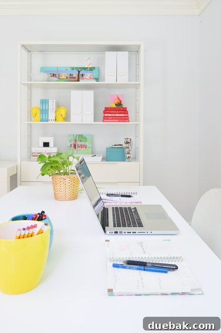 Floating desk by the window with minimal setup and writing tools