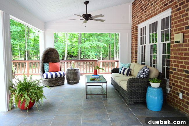 The beloved wicker egg chair, now a cherished addition to a family's back porch, perfectly complementing their outdoor sofa