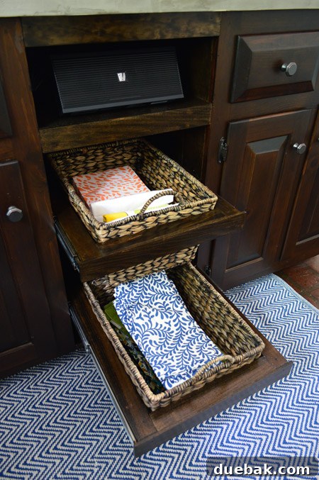 The Bluetooth speaker on its dedicated shelf, plugged in and ready for use.
