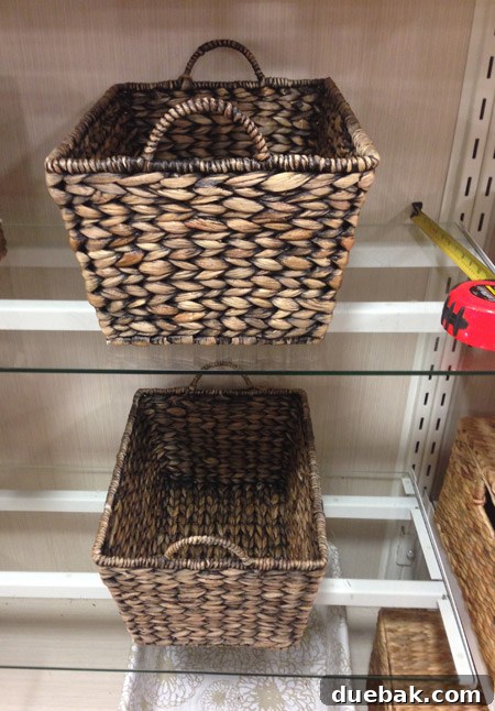 The two perfectly sized woven baskets found at HomeGoods, ready for their new home.
