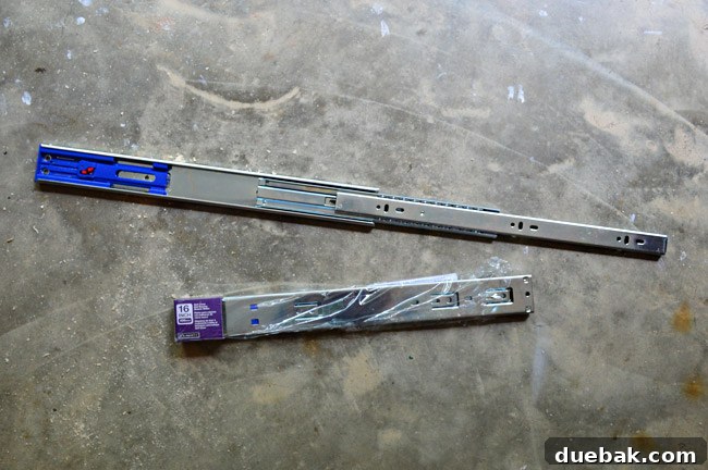The chosen ball-bearing, full-extension, soft-close drawer slides from Home Depot.