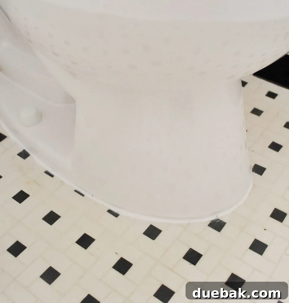 Line Of White Caulk Around Base Of Installed Toilet