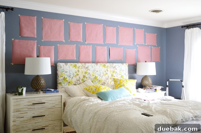 Revised, more relaxed gallery wall layout using paper templates