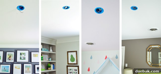 Close-up of a ceiling opening prepared for a new light fixture