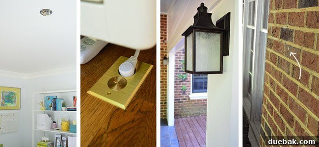 Discreet floor outlet installed under a desk in an office