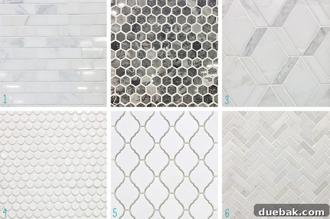 Our Laundry Room Transformation Begins 11 Selection of various tile samples for laundry room backsplash, including marble, hex, and herringbone
