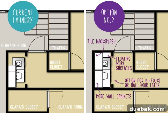 Our Laundry Room Transformation Begins 10 Conceptual design of a refined laundry nook within the existing opening, with tile and shelves