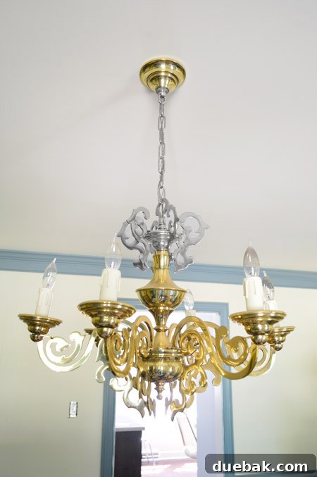 Diagram showing the original chandelier in dining room with removed components highlighted in gray for comparison.