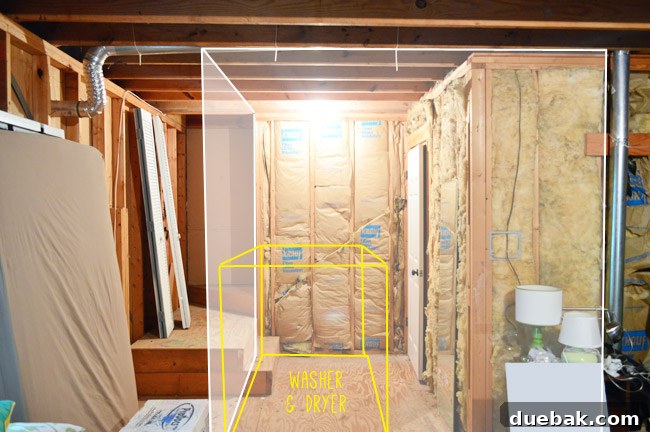 Interior view rendering of the future laundry room within the storage space