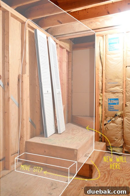 Floor plan highlighting the attic stairs and potential impact of Option 4 changes