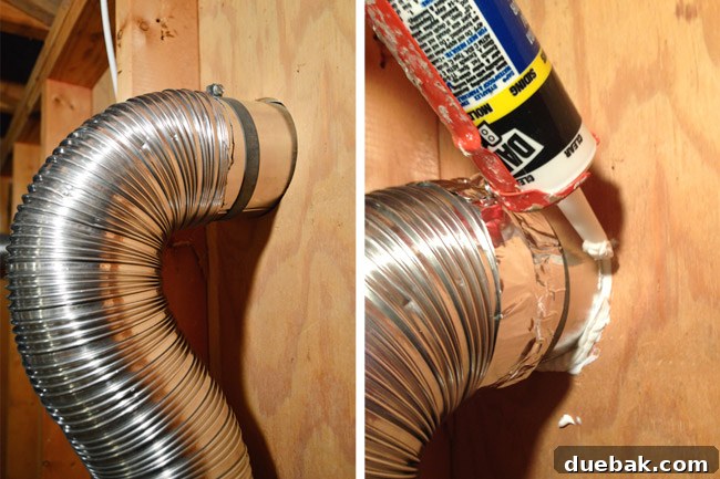 Routing New Laundry Exhaust Systems 19 Connecting semi-rigid dryer vent pipe inside with metal-faced duct tape and silicone caulk for an airtight, secure seal
