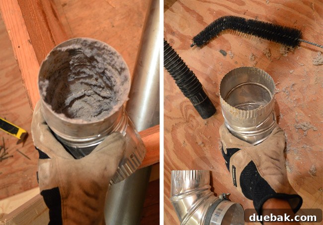 Routing New Laundry Exhaust Systems 9 Cleaning existing metal dryer vent pipes with a long-bristled brush and shop vac to remove lint and debris effectively
