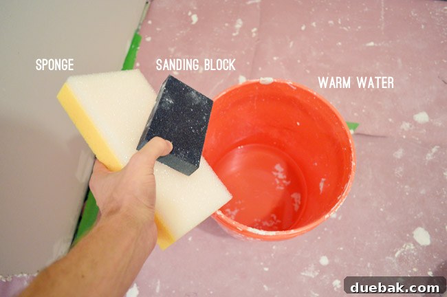 materials for wet sanding drywall sponge sanding block bucket of warm water