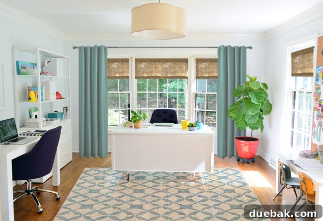 Blue Curtains and Bamboo Blinds Combo