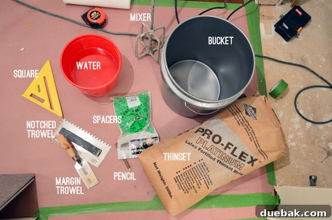 Tools and materials for tiling project
